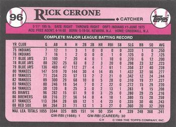 1989 Topps - Collector's Edition (Tiffany) #96 Rick Cerone Back