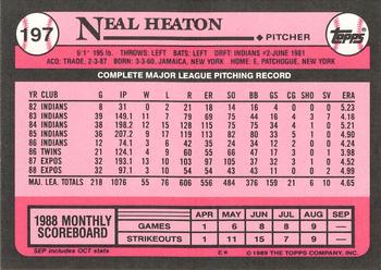 1989 Topps - Collector's Edition (Tiffany) #197 Neal Heaton Back