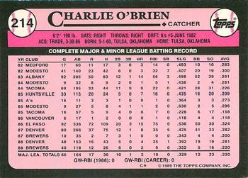 1989 Topps - Collector's Edition (Tiffany) #214 Charlie O'Brien Back