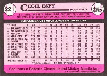 1989 Topps - Collector's Edition (Tiffany) #221 Cecil Espy Back