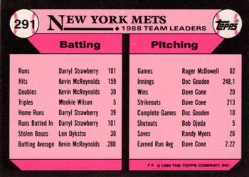 1989 Topps - Collector's Edition (Tiffany) #291 Mets Leaders Back