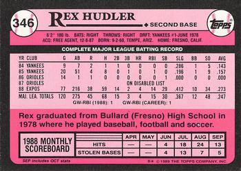 1989 Topps - Collector's Edition (Tiffany) #346 Rex Hudler Back