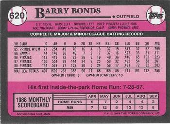 1989 Topps - Collector's Edition (Tiffany) #620 Barry Bonds Back