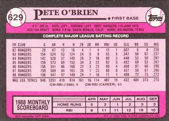 1989 Topps - Collector's Edition (Tiffany) #629 Pete O'Brien Back