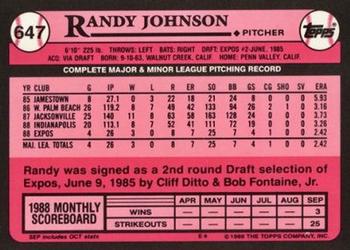 1989 Topps - Collector's Edition (Tiffany) #647 Randy Johnson Back