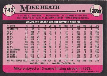 1989 Topps - Collector's Edition (Tiffany) #743 Mike Heath Back