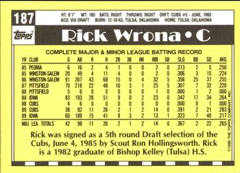 1990 Topps - Collector's Edition (Tiffany) #187 Rick Wrona Back