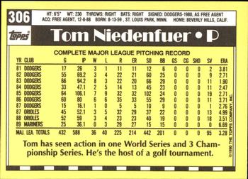 1990 Topps - Collector's Edition (Tiffany) #306 Tom Niedenfuer Back