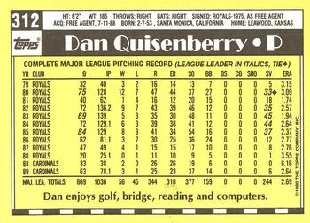 1990 Topps - Collector's Edition (Tiffany) #312 Dan Quisenberry Back