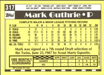 1990 Topps - Collector's Edition (Tiffany) #317 Mark Guthrie Back