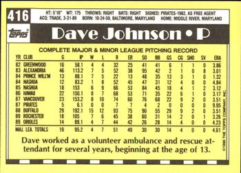 1990 Topps - Collector's Edition (Tiffany) #416 Dave Johnson Back