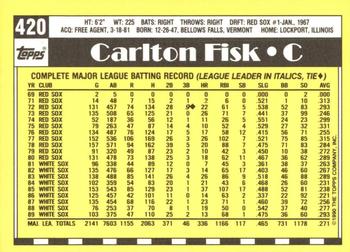 1990 Topps - Collector's Edition (Tiffany) #420 Carlton Fisk Back