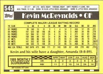1990 Topps - Collector's Edition (Tiffany) #545 Kevin McReynolds Back
