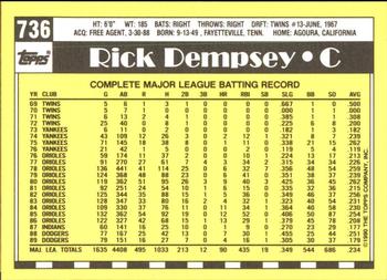 1990 Topps - Collector's Edition (Tiffany) #736 Rick Dempsey Back