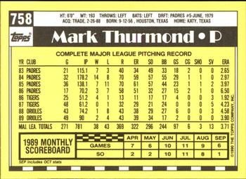 1990 Topps - Collector's Edition (Tiffany) #758 Mark Thurmond Back