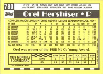 1990 Topps - Collector's Edition (Tiffany) #780 Orel Hershiser Back