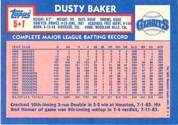 1984 Topps Traded - Limited Edition (Tiffany) #5T Dusty Baker Back