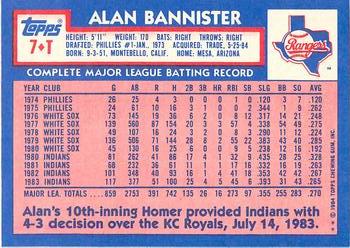 1984 Topps Traded - Limited Edition (Tiffany) #7T Alan Bannister Back