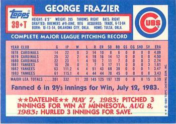 1984 Topps Traded - Limited Edition (Tiffany) #39T George Frazier Back