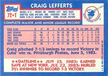 1984 Topps Traded - Limited Edition (Tiffany) #72T Craig Lefferts Back