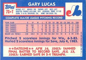 1984 Topps Traded - Limited Edition (Tiffany) #73T Gary Lucas Back