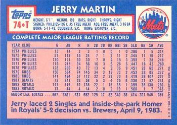 1984 Topps Traded - Limited Edition (Tiffany) #74T Jerry Martin Back