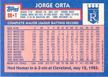 1984 Topps Traded - Limited Edition (Tiffany) #88T Jorge Orta Back
