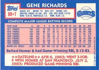 1984 Topps Traded - Limited Edition (Tiffany) #99T Gene Richards Back