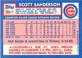 1984 Topps Traded - Limited Edition (Tiffany) #106T Scott Sanderson Back