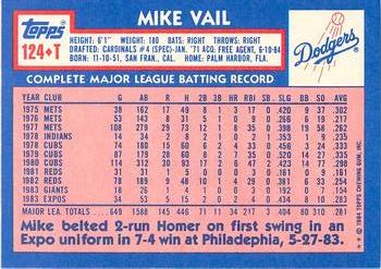 1984 Topps Traded - Limited Edition (Tiffany) #124T Mike Vail Back