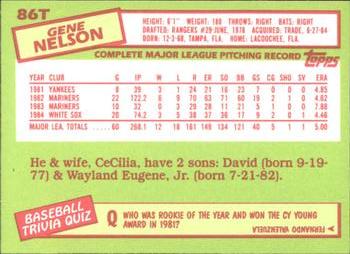 1985 Topps Traded - Limited Edition (Tiffany) #86T Gene Nelson Back