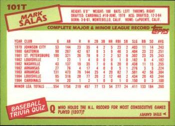 1985 Topps Traded - Limited Edition (Tiffany) #101T Mark Salas Back