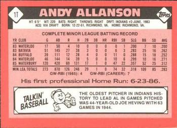 1986 Topps Traded - Limited Edition (Tiffany) #1T Andy Allanson Back