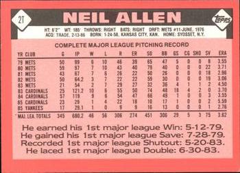 1986 Topps Traded - Limited Edition (Tiffany) #2T Neil Allen Back