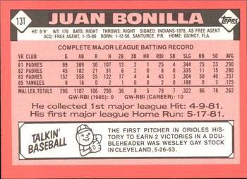 1986 Topps Traded - Limited Edition (Tiffany) #13T Juan Bonilla Back