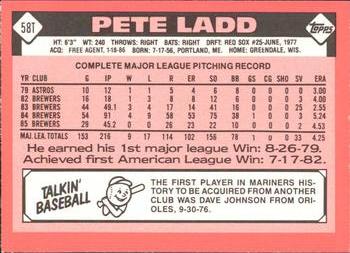 1986 Topps Traded - Limited Edition (Tiffany) #58T Pete Ladd Back