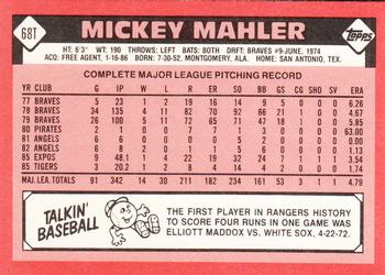 1986 Topps Traded - Limited Edition (Tiffany) #68T Mickey Mahler Back