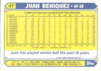 1987 Topps Traded - Limited Edition (Tiffany) #4T Juan Beniquez Back