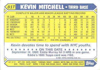 1987 Topps Traded - Limited Edition (Tiffany) #81T Kevin Mitchell Back
