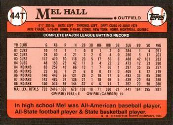 1989 Topps Traded - Limited Edition (Tiffany) #44T Mel Hall Back