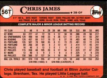 1989 Topps Traded - Limited Edition (Tiffany) #56T Chris James Back