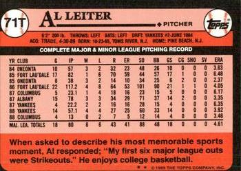 1989 Topps Traded - Limited Edition (Tiffany) #71T Al Leiter Back
