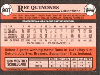 1989 Topps Traded - Limited Edition (Tiffany) #98T Rey Quinones Back