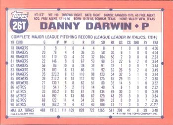 1991 Topps Traded - Limited Edition (Tiffany) #26T Danny Darwin Back