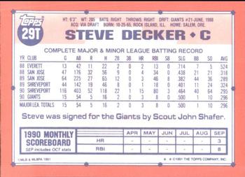 1991 Topps Traded - Limited Edition (Tiffany) #29T Steve Decker Back