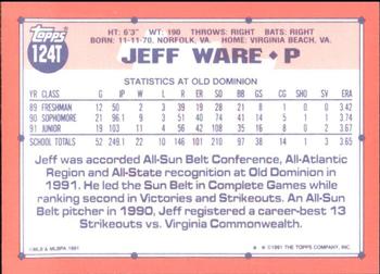 1991 Topps Traded - Limited Edition (Tiffany) #124T Jeff Ware Back