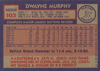 1984 Topps Nestle #103 Dwayne Murphy Back