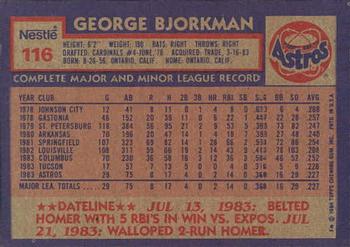 1984 Topps Nestle #116 George Bjorkman Back