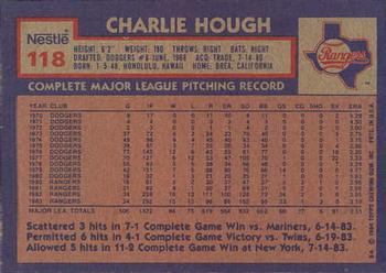 1984 Topps Nestle #118 Charlie Hough Back