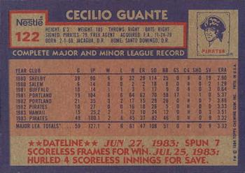 1984 Topps Nestle #122 Cecilio Guante Back